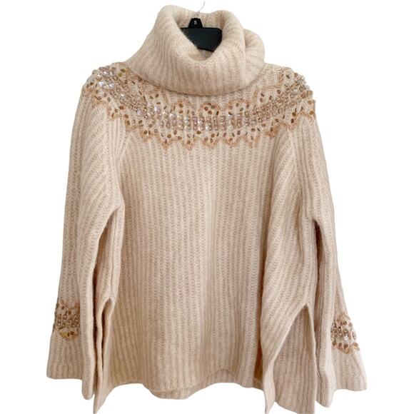 Zara Wool Mohair Blend Beaded Turtleneck Sweater Bloggers Fav Small - Picture 2 of 9